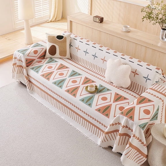 Croniis Boho Sofa Cover with Anti-slip Velcro Tape, Couch Blanket Cover Sectional Sofa Cover for Boho Style, Revitalizing the Old Sofa,Couch Protector,Printing Process 71*71in