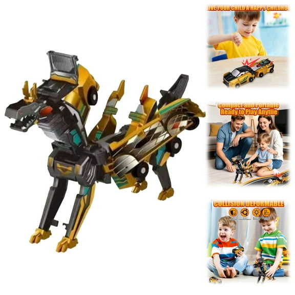 Collision Transforming Dinosaur Car Toy, 2-in-1 Magnetic Cars Transform into Dino, Robot Dinosaurs Toy for Kids 3-5 Toddler Ideal Christmas Birthday Gift for Boys Girls (Shiny Gold)