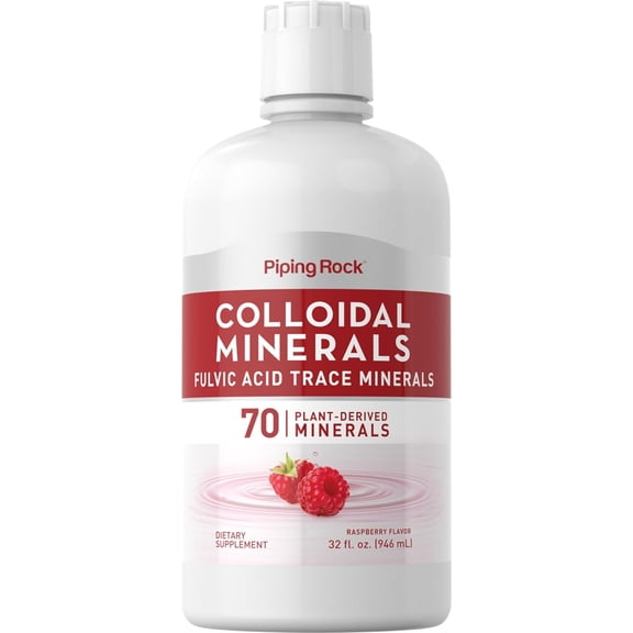 Colloidal Minerals Liquid | 32 fl oz | Fulvic Acid Trace Minerals | Plant Derived | Raspberry Flavor | by Piping Rock