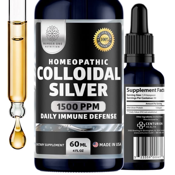 Colloidal Silver Immune Defense Liquid Drops Supplement, Homeopathic High-Grade Mild Silver Protein, 1500PPM, 4 FL OZ