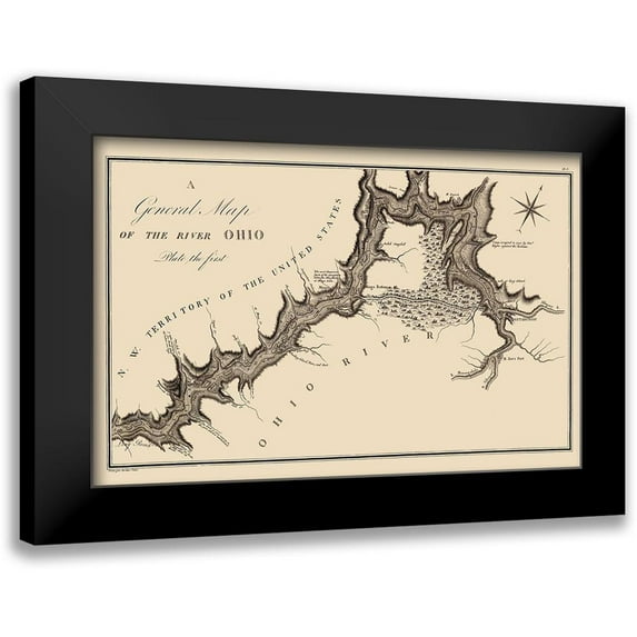 Collot 14x11 Black Modern Framed Museum Art Print Titled - Ohio River - Collot 1796