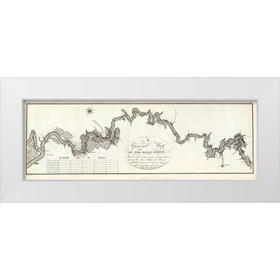 Collot, George Henri Victor 32x13 White Modern Wood Framed Museum Art Print Titled - A General Map of The River Ohio, 1796