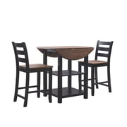 Colm 3-Piece Counter Height Dining Set, Black and Wire Brushed Oak