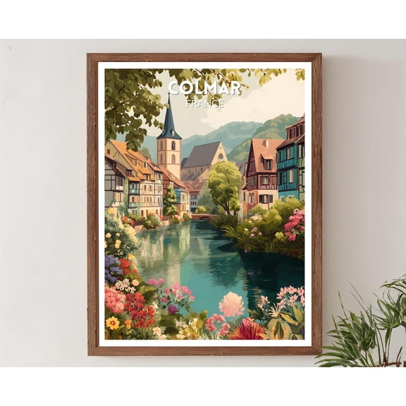 Colmar France Retro Travel Mid Century Modern Vintage Historic City Wall Art, Unframed Poster
