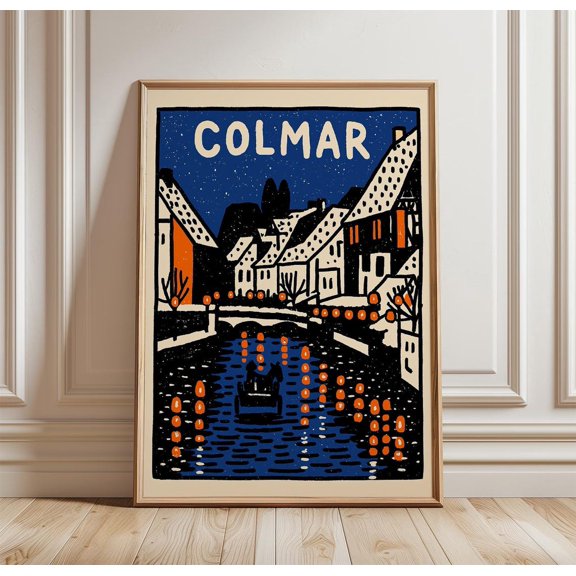 Colmar Travel Winter Canal Print France Wall Art, Unframed Paper Print
