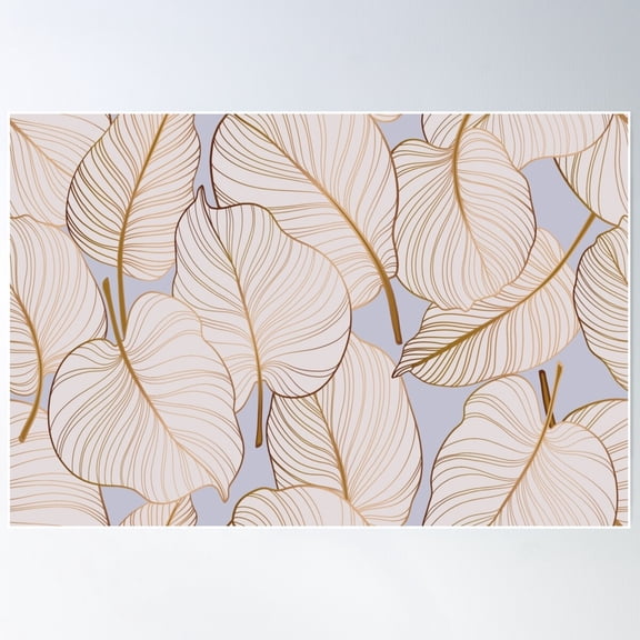Colocasia Leaves Gold Pattern Poster Wall Art, Modern Wall Decor For Living Room Bedroom, 16x24 UNFRAMED