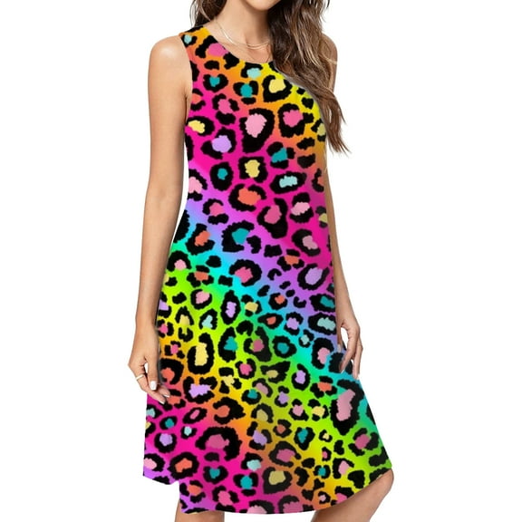 Colofrul Rainbow Leopard Dress Elegant Party Dresses Evening Dresses Women Dress Sleeveless Dress Ladies Dresses