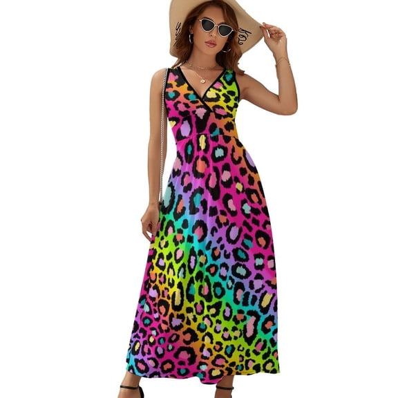 Colofrul Rainbow Leopard Sleeveless Dress Summer Women Clothes Dress for Pregnant Women Dresses