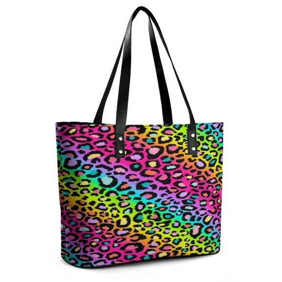 Colofrul Rainbow Leopard Woman Leather Handbags Large Tote Bag Fashion Portable Handbags With Zipper