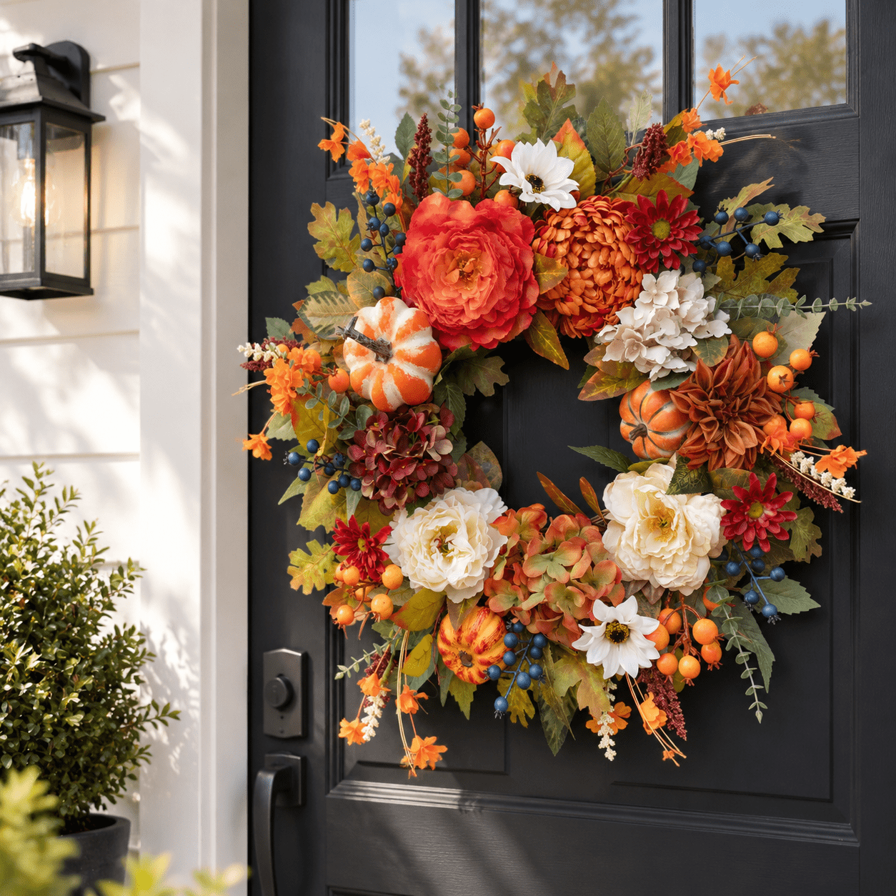 Rustic Fall Gate Coloful 24 Inch Rustic Harvest Pumpkin Fall Wreath for Front Door ...
