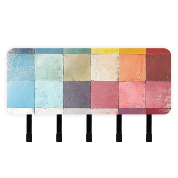 Coloful Grids Key Holder for Wall Mail Holder Organizer with 5 Key Hooks Wall Mount Key Rack with Shelf