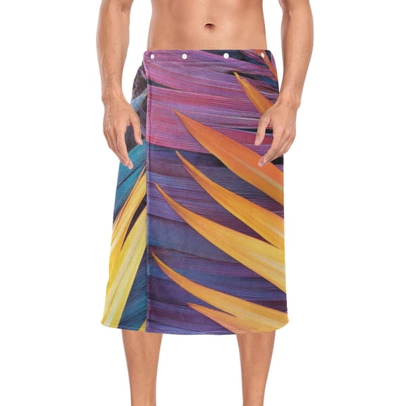 Coloful Palm Leaves Bath Towel Wrap for Man Adjustable Shower Wrap Button Closure Body Towel for Sauna Gym
