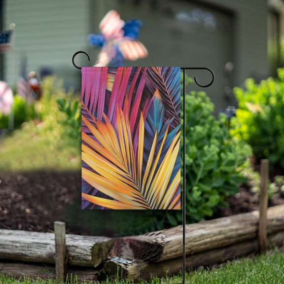 Coloful Palm Leaves Garden Flag Double Sided Outdoor Banners for Courtyard Outdoor Lawn Farmhouse Holiday Decorations