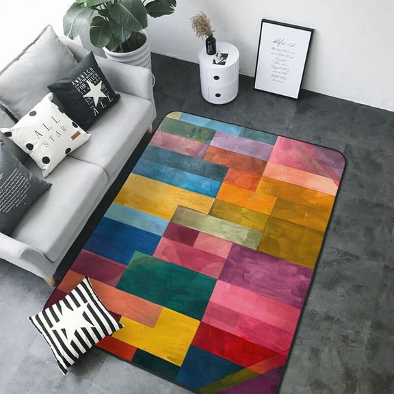 Coloful Plate Print Washable Rugs Area Rugs for Living Room Large Bedroom Kitchen Rug Non-Slip Low-Pile Entryway Rug Floor Mat Carpet for Dining Laundry Room Office Rug 80x58 inch