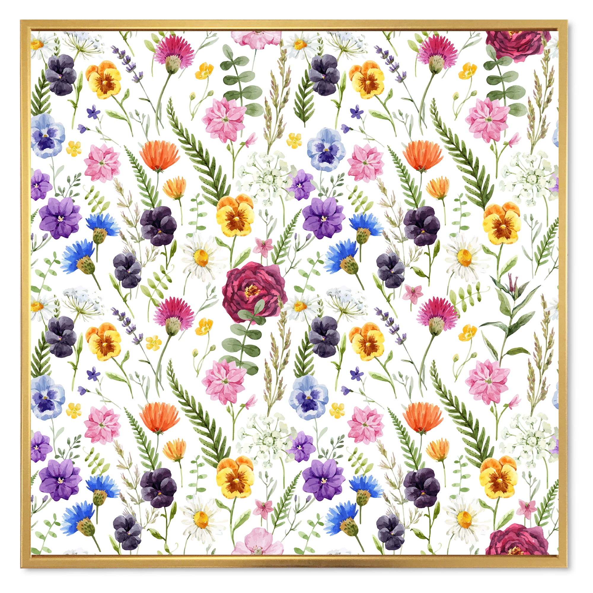 Coloful Wildflowers Floral Pattern II 30 in x 30 in Framed Painting Canvas Art Print, by Designart