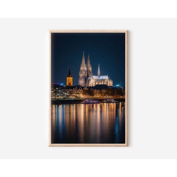 Cologne Cathedral Night Cityscape Print, Gothic Architecture 8x10 UNFRAMED