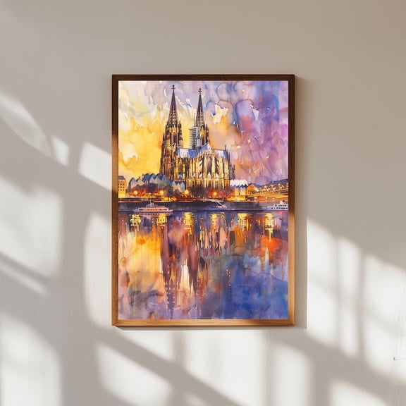 Cologne Cathedral Print: Germany Cityscape, Rhine River Art 11x14 UNFRAMED