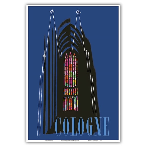 Cologne Germany - High Cathedral of Saint Peter - Vintage Travel Poster by Werner Labbé c.1956 - Master Art Print (Unframed) 13in x 19in