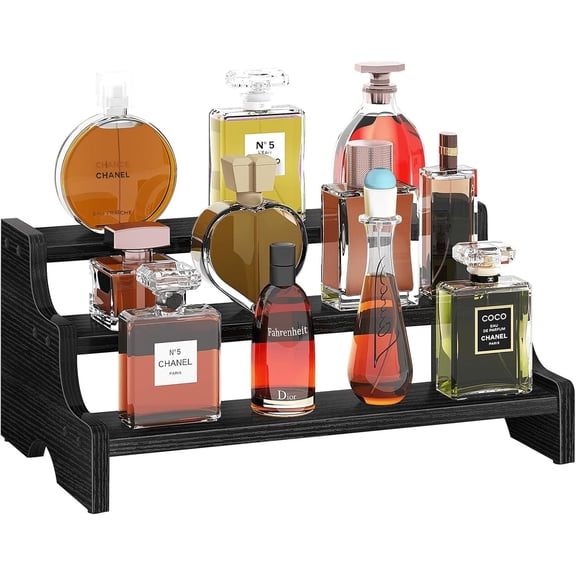 Cologne Organizer for Men, 3 Tier Display Riser Stand with Handle, Perfume Organizer Cologne Stand, Retail Table Display Shelf for Craft Shows, Vendor Events, Black