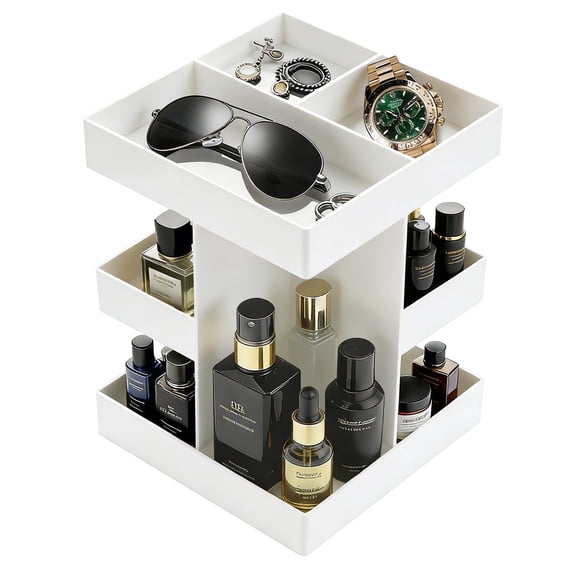 Cologne Organizer for Men,Cologne Stand,3 Tier Large Capacity Acrylic Perfume Shelf with Rotate,Desk & Nightstand Organizer,Mens Husband Birthday Gifts Ideas