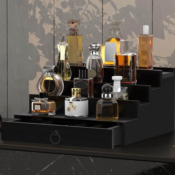 Cologne Organizer, Tier Wood Perfume Organizer with Felt Lining Drawer and Hidden Compartment, Perfume Display Holder