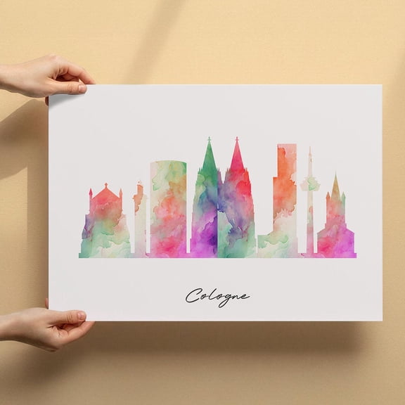 Cologne Skyline Canvas Wall Art 8x12 inch – Cologne Skyline Abstract Canvas Artwork – Elegant Watercolor Decoration for Bedroom