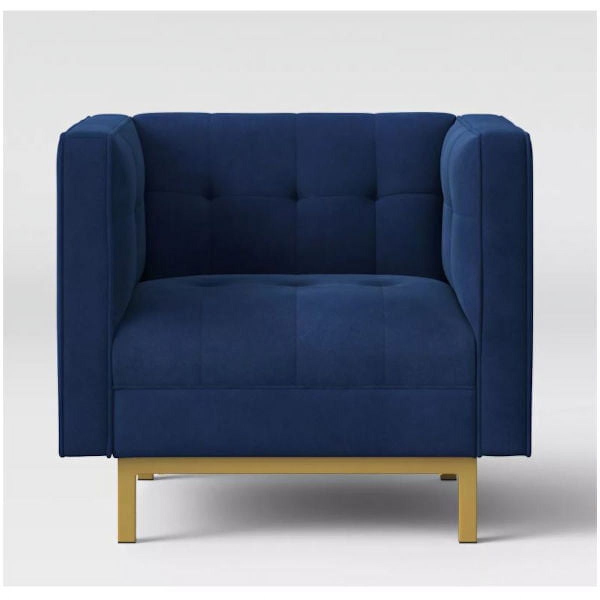 Cologne Tufted Track Arm Chair in Navy Velvet