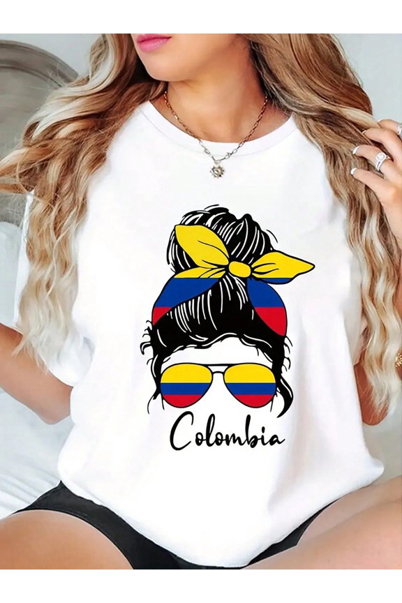Colombia AND FABULOUS Creative Design Printed T-Shirts Women's Summer Fashion Cute Casual Round Neck Short Sleeved Women's Clothing