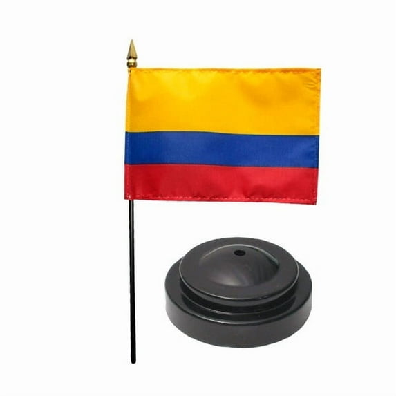 Colombia Desk Flag with Base; American Made Rayon 4x6 inch Miniature Table Set Includes One Small Mini Country Stick Flags and One Black Stand (Colombia Desk Flag and Base)