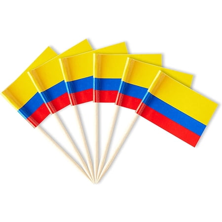 Colombia Flag Colombian Miniature Toothpick Flags Decorations Small Cupcake Toppers Cocktail Food Flags Decor For Independence Day Party Bar (100 pack)