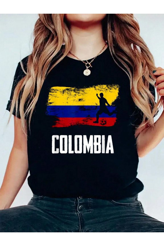 Colombia Flag Jersey Colombian Soccer Team Colombian T-Shirt 100% Cotton, Breathable & Comfort Fit, Short Sleeve Women T Shirt Crew Neck Top For All Seasons