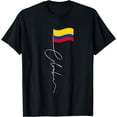 thumbnail image 1 of Colombia Flag T-Shirt Vertical Cursive Script Graphic Tee Retro Colombian Pride Patriotic Men Women Short Sleeve Cotton Top, 1 of 6