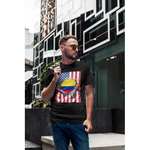 Colombia Flag + USA Flag Pride T-shirt | Colombian + American Flag Rip 4th Of July | Funny Viral Latino Tees | Unisex - 4 Colors