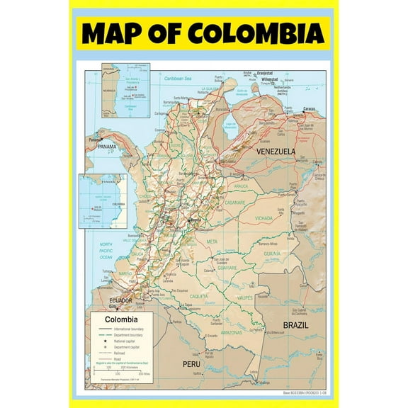 Colombia Map Poster - Laminated Wall Map - 36x60 - Ideal for Classrooms and Homes – Features Bright Colors and Vivid Imagery