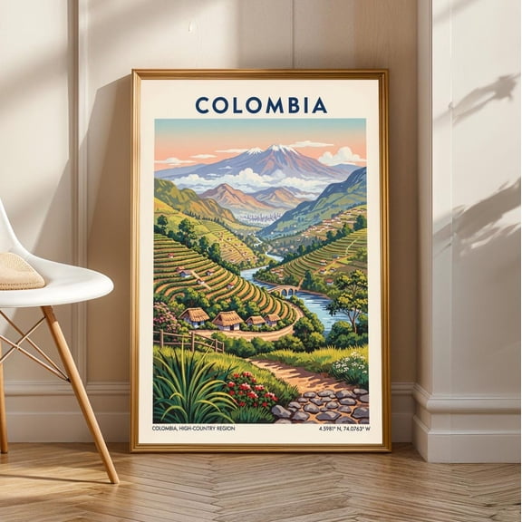 Colombia Mountain Landscape And Travel Poster, Green And Blue Illustration, Colombian Art, Travel Wall Art For Buyers | Home Decorators, Unframed Poster Size 16x24