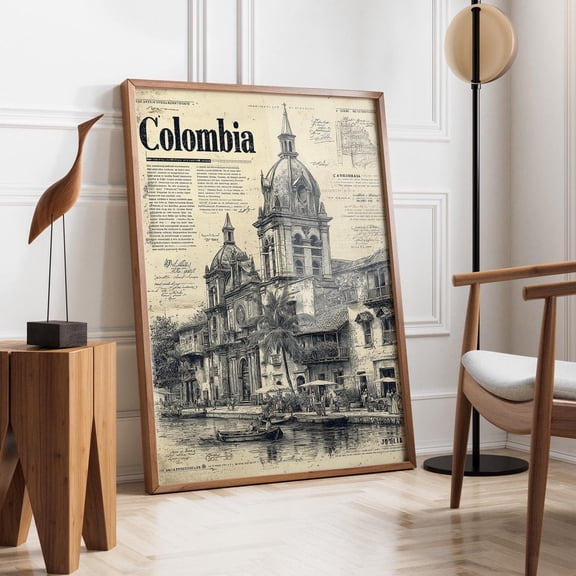 Colombia Newspaper Poster, Vintage Cathedral Travel Art