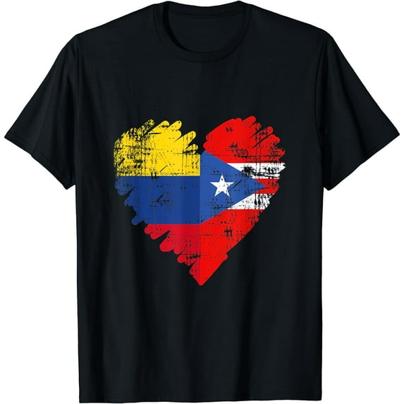 Colombia Puerto Rico T-Shirt Flag Heart Colombian Rican Black Large
