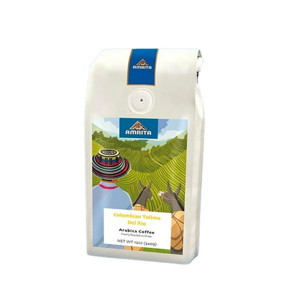 Colombia Tolima Del Rio - Light - Roasted by Amrita Certified Pure - Freshly Ground Coffee - 12 Ounce Bag