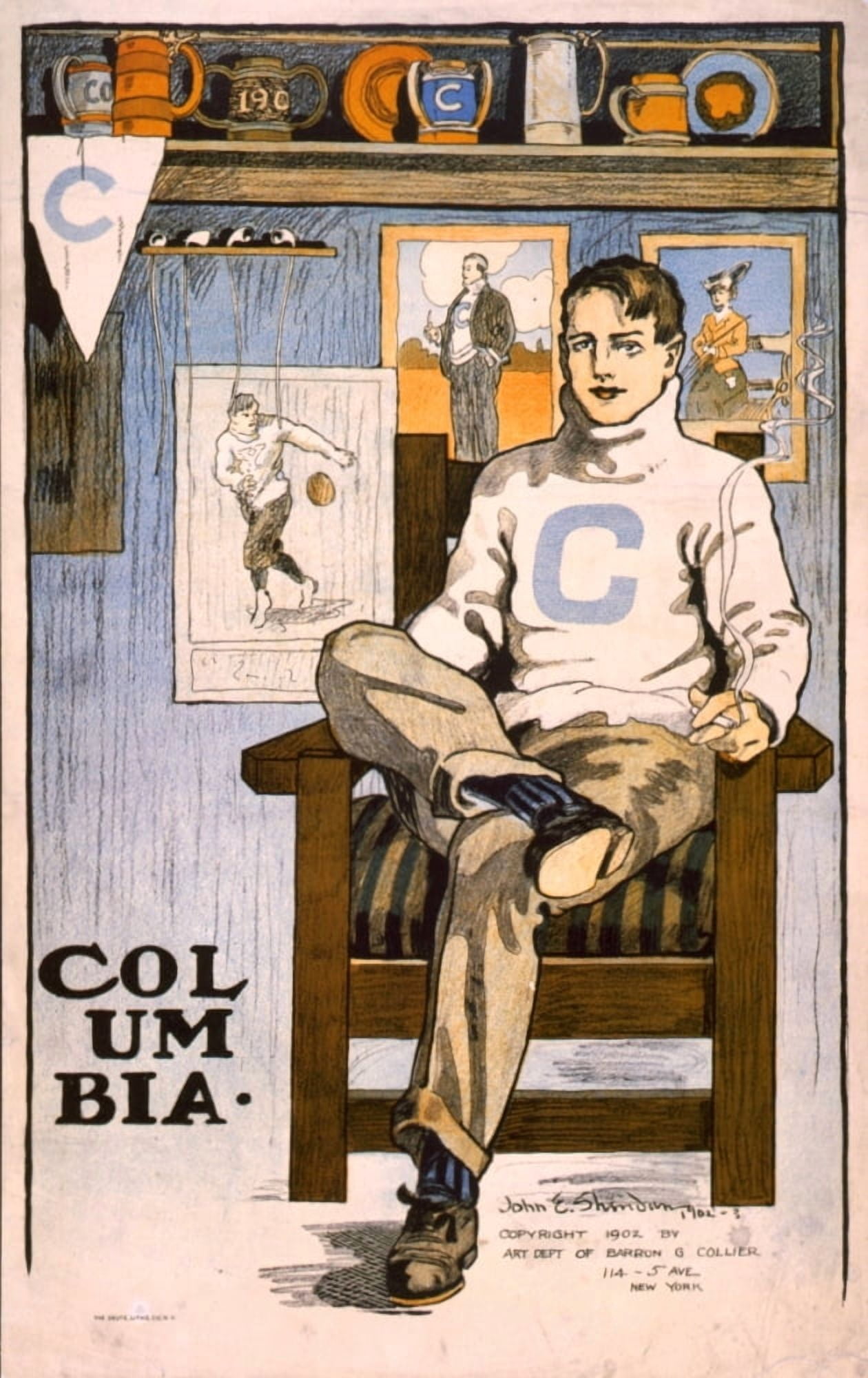 Colombia University Student c1902 Canvas Art - John E Sheridan (18 x 24)