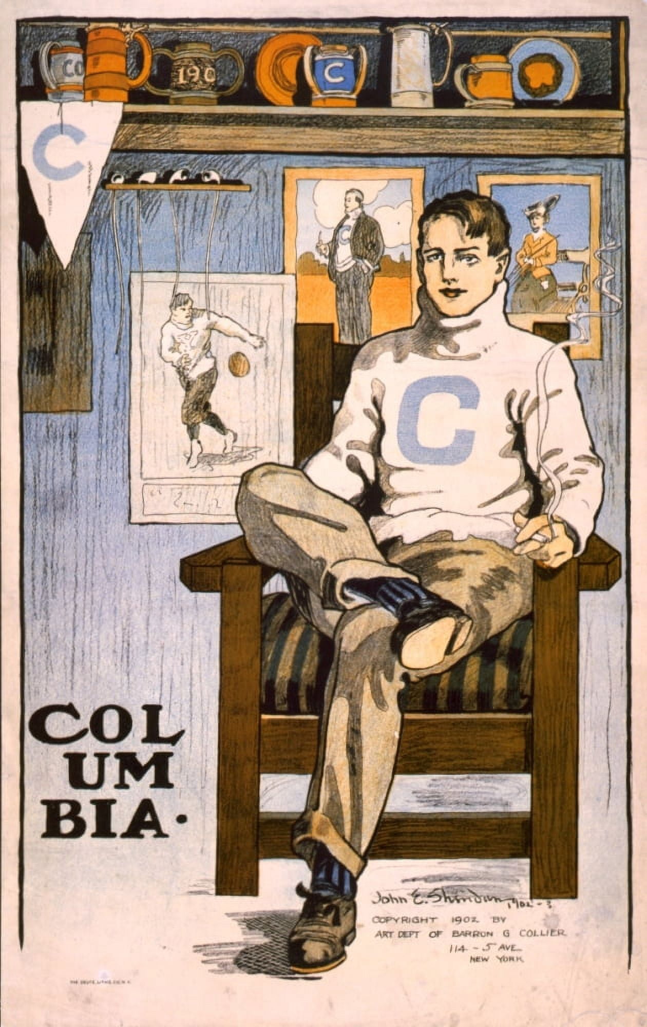 Colombia University Student c1902 Canvas Art - John E Sheridan (24 x 36)