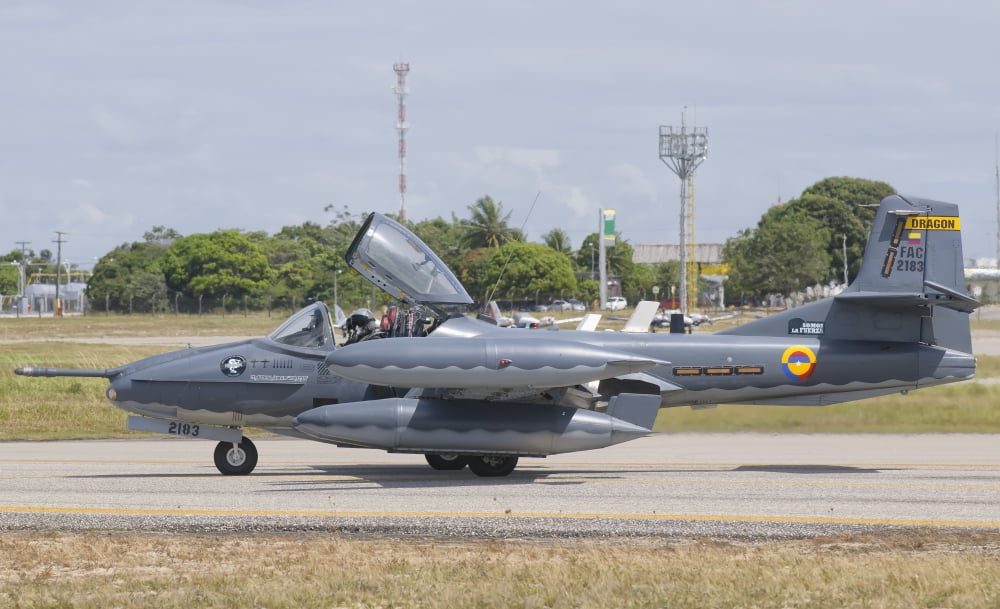Colombian Air Force A-37 Dragonfly at Natal Air Force Base Brazil Canvas Art - Giovanni CollaStocktrek Images (37 x 23)