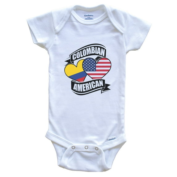 Colombian American Hearts USA Colombia Flags Baby Bodysuit, 3-6 Months White