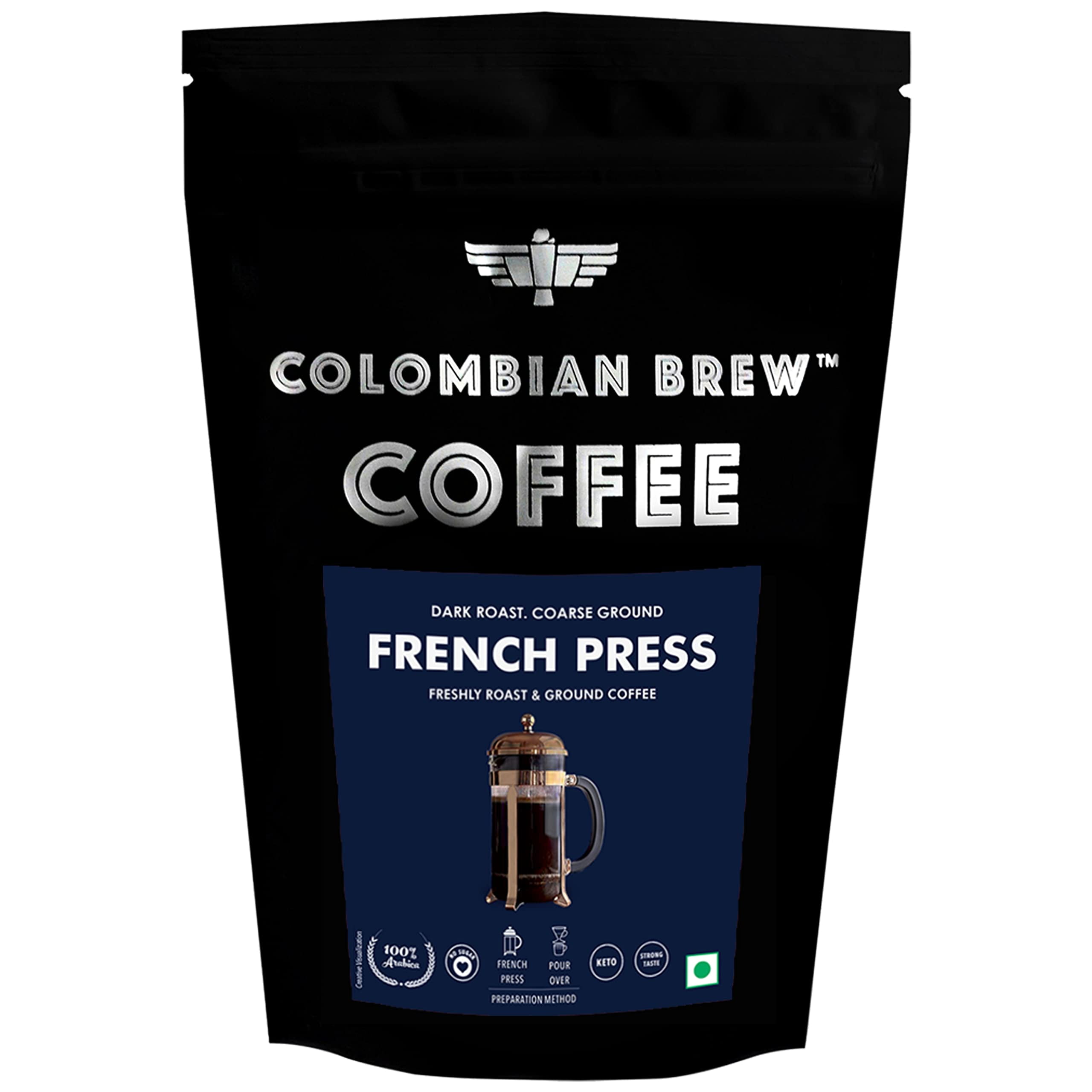 Colombian Brew Arabica French Press Coffee Powder, Dark Roast Strong, 250G  (Make Hot Or Cold Brew) 