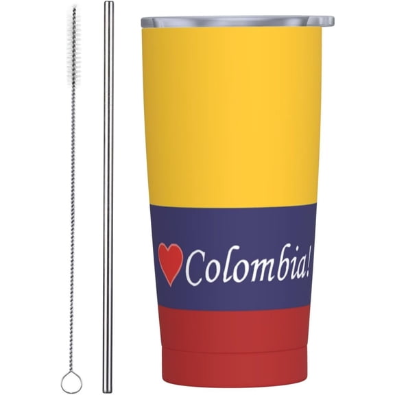 Colombian Colombia Flag Stainless Steel Tumbler 20oz Insulation Travel Tumbler Bottle Spill-Proof Insulated Mug Vacuum Coffee Cup With Lid And Straw Keeps Drinks Cold & Hot