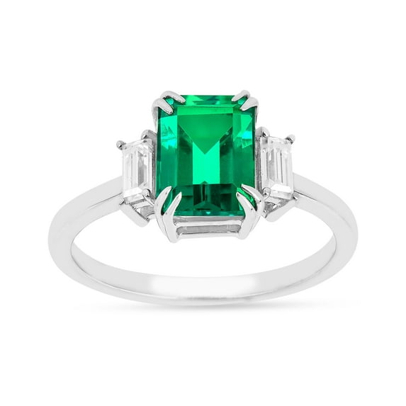 Colombian Created Emerald Three Stone Ring