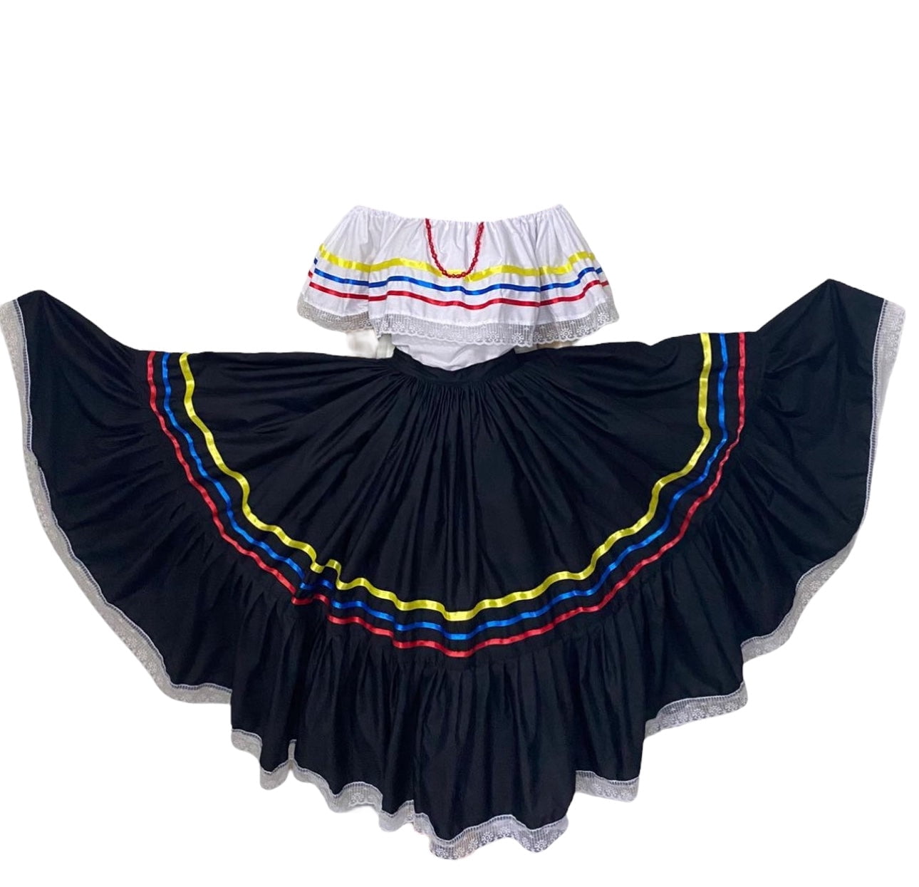 Colombian Dress, Peasant Campesina - White Blouse & Vibrant Ribbon