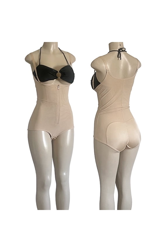 Colombian Fajas Front Zip and Hooks Women's Plus Size Firm Compression Smooth Slimming Silhouette Body Shaper Nude 5XL