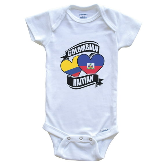 Colombian Haitian Hearts Colombia Haiti Flags Baby Bodysuit, 0-3 Months White