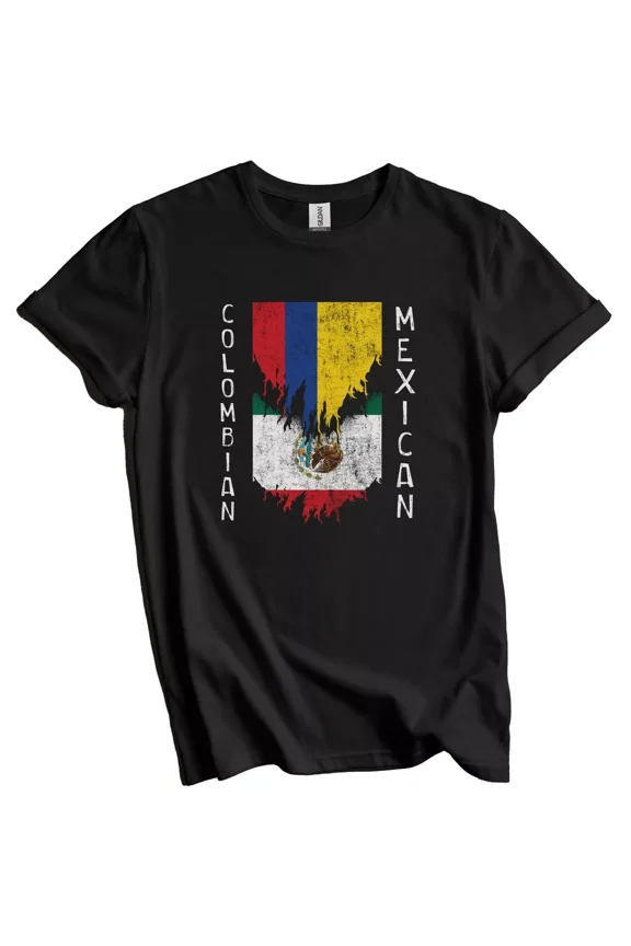 Colombian Mexican Flags Ripped Torn Colombia Mexico T-Shirt Gift for Men Women Unisex Tee