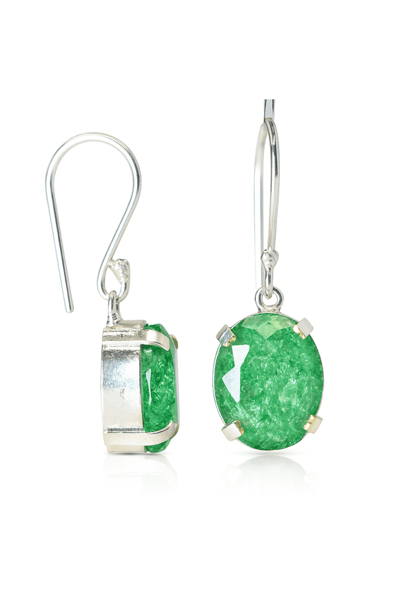Colombian Natural Green Emerald 50 Ct Oval CERTIFIED 925 Sterling Silver Earring
